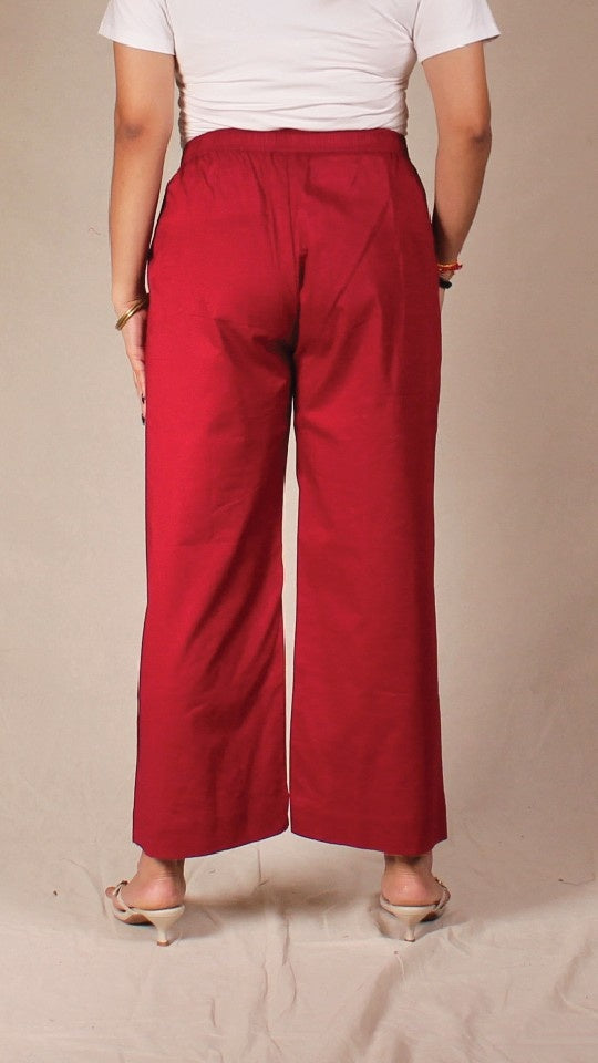 Maroon Women's Cotton Straight Pants with Pockets | Ray Ethnic