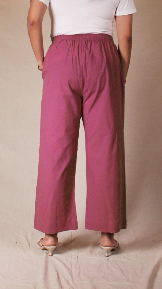 Magenta Cotton Straight Pants with Pockets | Ray Ethnic