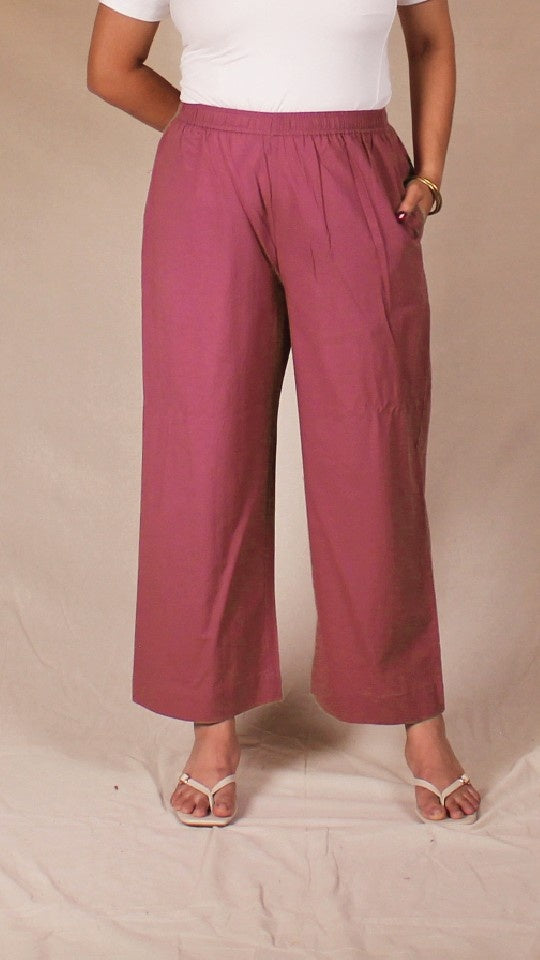 Magenta Cotton Straight Pants with Pockets | Ray Ethnic