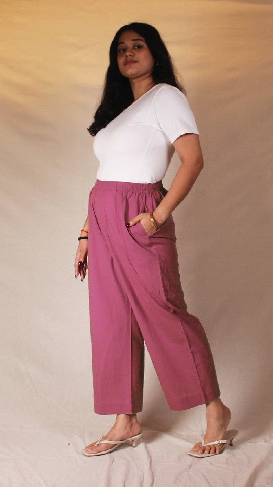 Magenta Cotton Straight Pants with Pockets | Ray Ethnic
