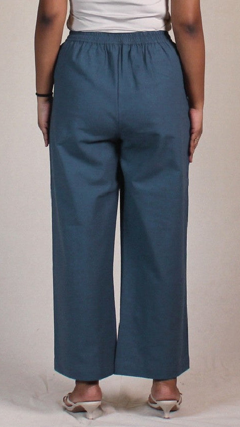 Blue Airy Cotton Straight Trousers for Women | Ray Ethnic
