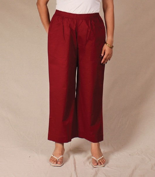 Women's Cotton Straight Pants with Pockets in Ajrakh Red | Ray Ethnic