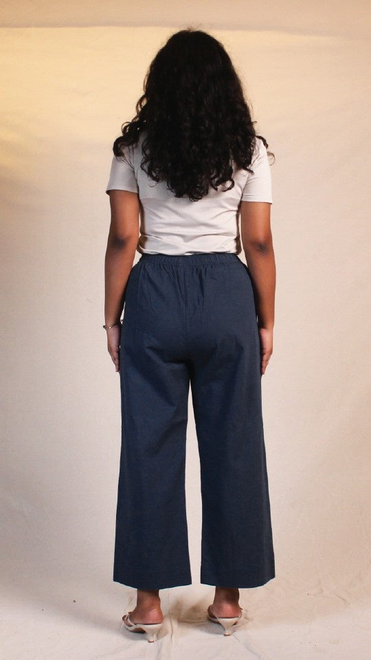 Navy Blue Cotton Straight Pants for Women | Ray Ethnic