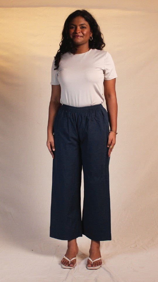Navy Blue Cotton Straight Pants for Women | Ray Ethnic