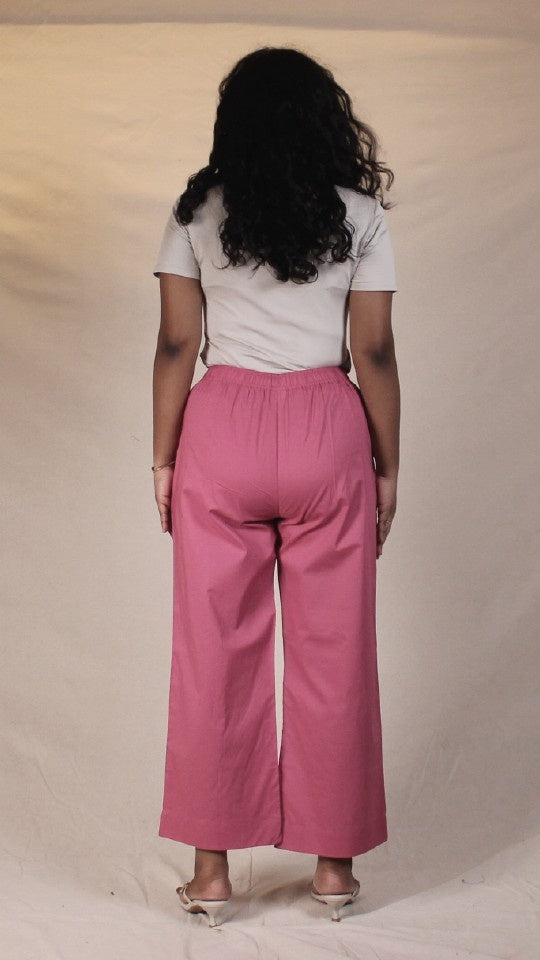 Raspberry Pink Cotton Straight Pants for Women | Ray Ethnic
