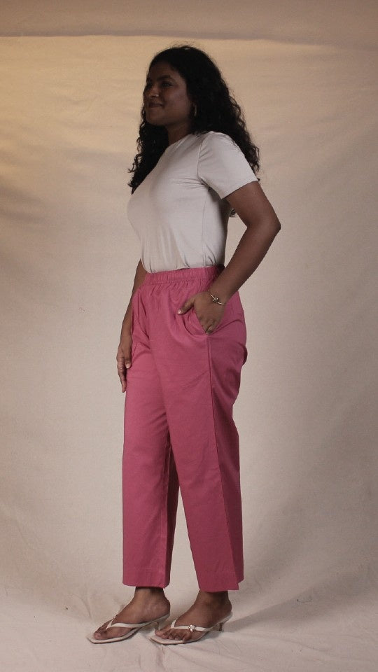 Raspberry Pink Cotton Straight Pants for Women | Ray Ethnic