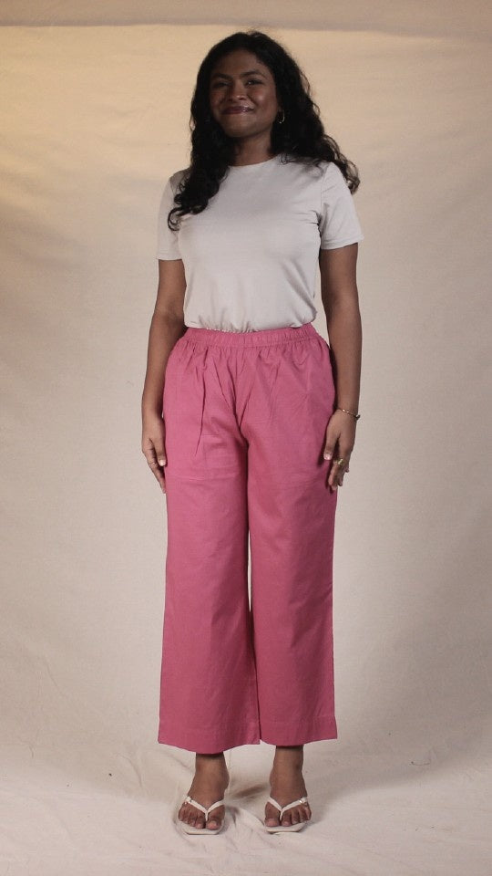 Raspberry Pink Cotton Straight Pants for Women | Ray Ethnic