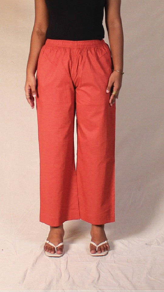 Rust Women's Cotton Straight Pants with Pockets | Ray Ethnic
