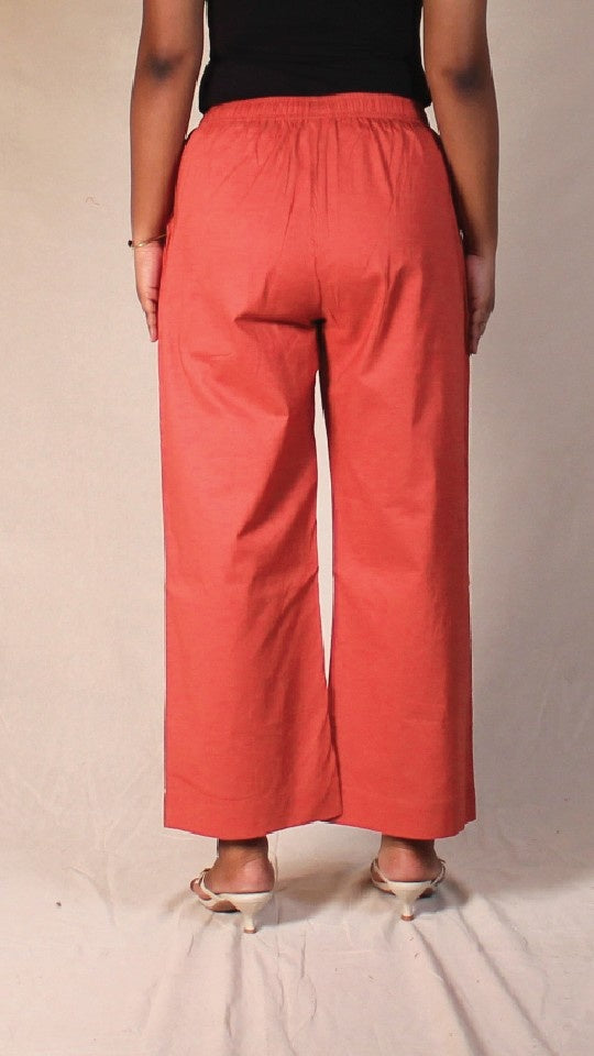 Rust Women's Cotton Straight Pants with Pockets | Ray Ethnic