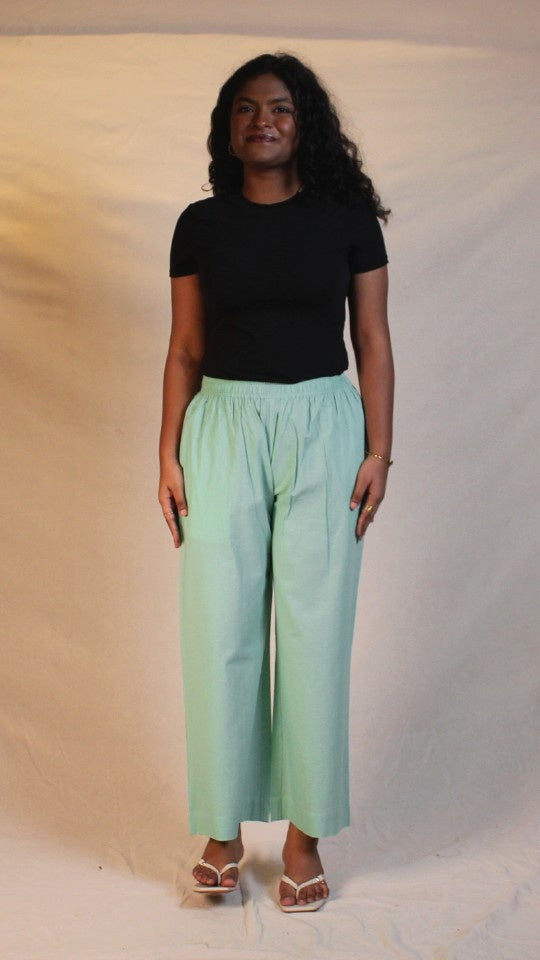 Green Cotton Straight Pants with Pockets | Ray Ethnic