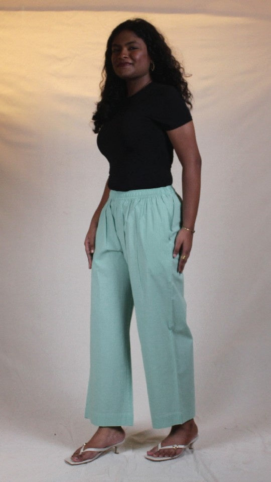 Green Cotton Straight Pants with Pockets | Ray Ethnic