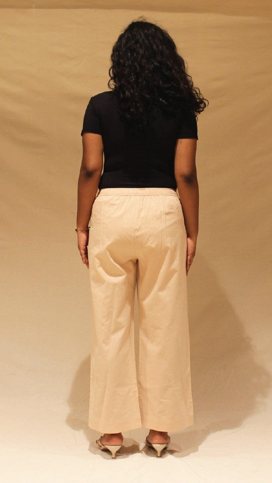 Women's Cotton Straight Pants with Pockets in Tan Beigi | Ray Ethnic