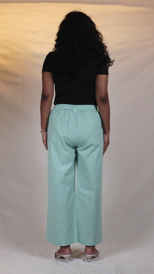 Green Cotton Straight Pants with Pockets | Ray Ethnic