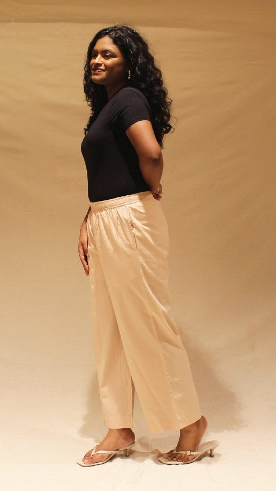 Women's Cotton Straight Pants with Pockets in Tan Beigi | Ray Ethnic