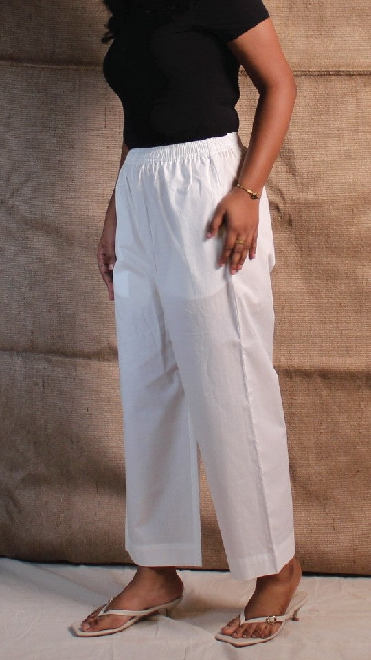 White Cotton Straight Pants with Pockets | Ray Ethnic