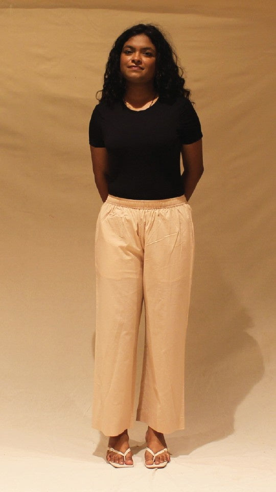 Women's Cotton Straight Pants with Pockets in Tan Beigi | Ray Ethnic