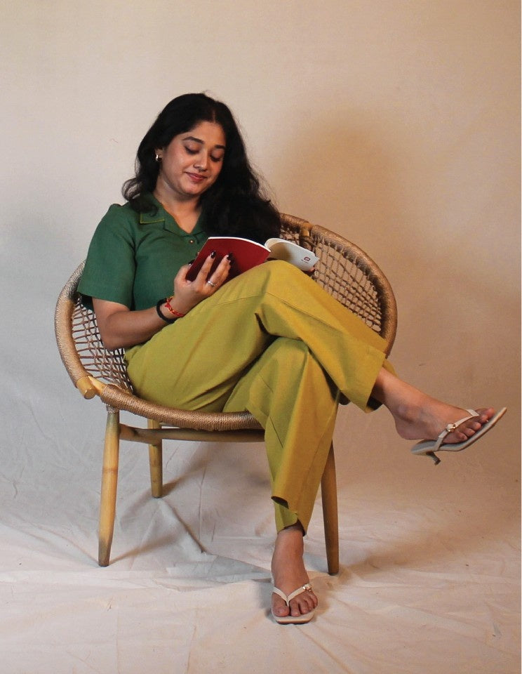 Green Beige Airy Cotton Straight Trousers for Women | Ray Ethnic