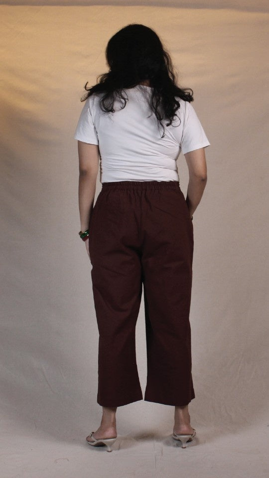 Coffee Brown Cotton Easy Pants for Women | Ray Ethnic