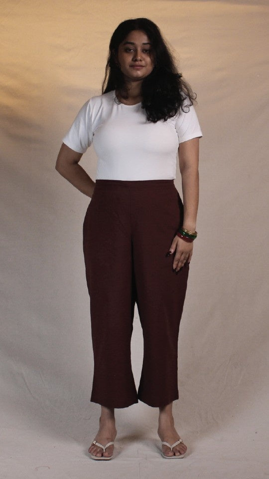 Coffee Brown Cotton Easy Pants for Women | Ray Ethnic