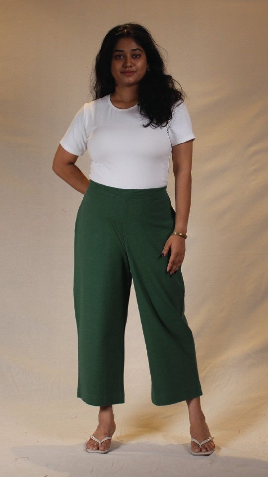 Green Cotton Easy Pants for Women | Ray Ethnic
