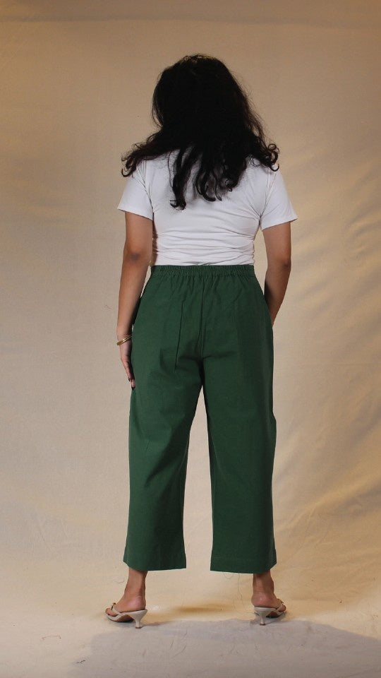Green Cotton Easy Pants for Women | Ray Ethnic
