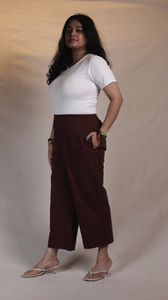 Coffee Brown Cotton Easy Pants for Women | Ray Ethnic