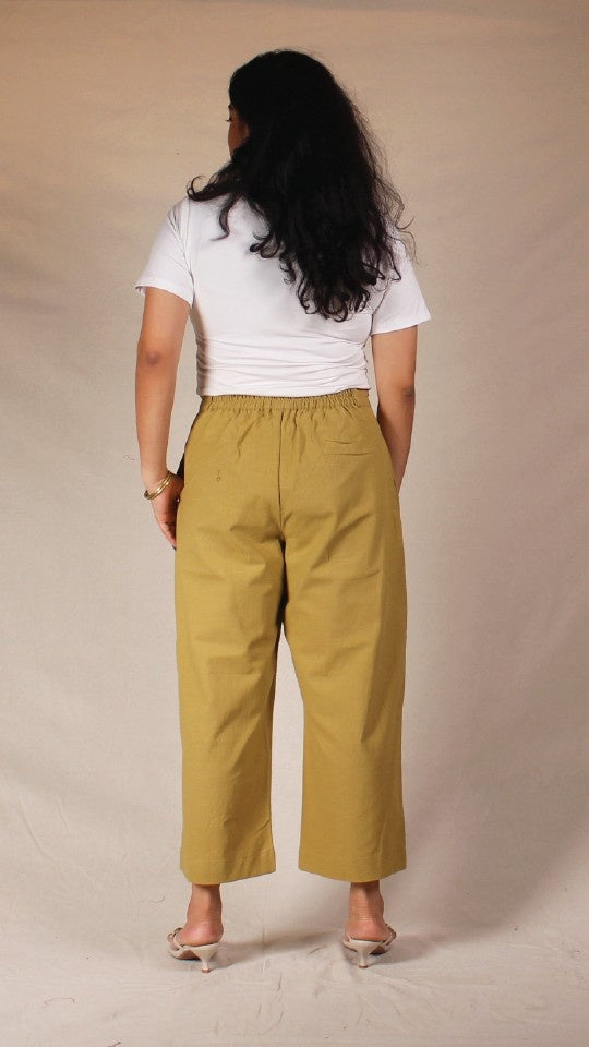 Green Beige Cotton Easy Pants for Women | Ray Ethnic