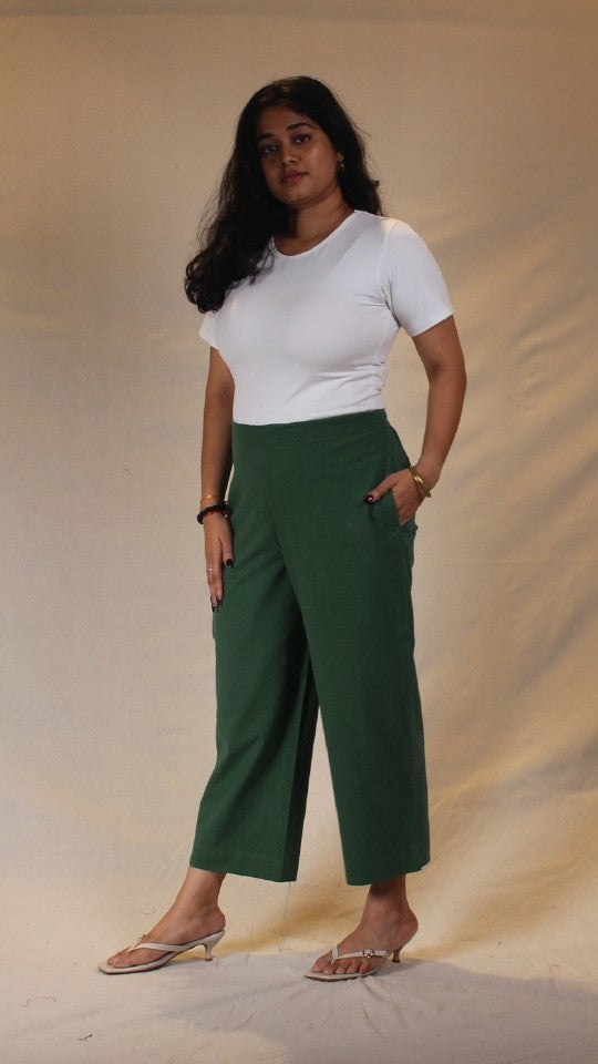 Green Cotton Easy Pants for Women | Ray Ethnic