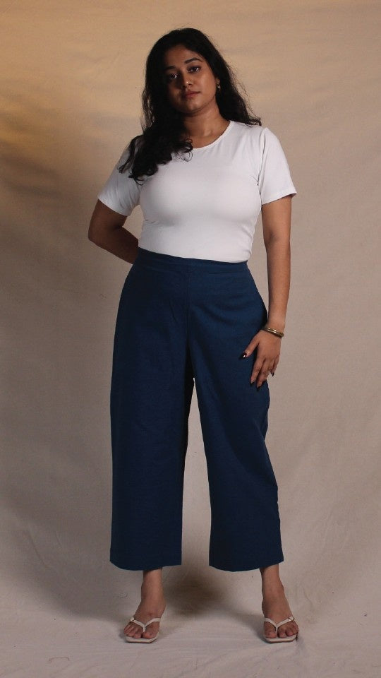 Blue Cotton Easy Pants for Women | Ray Ethnic