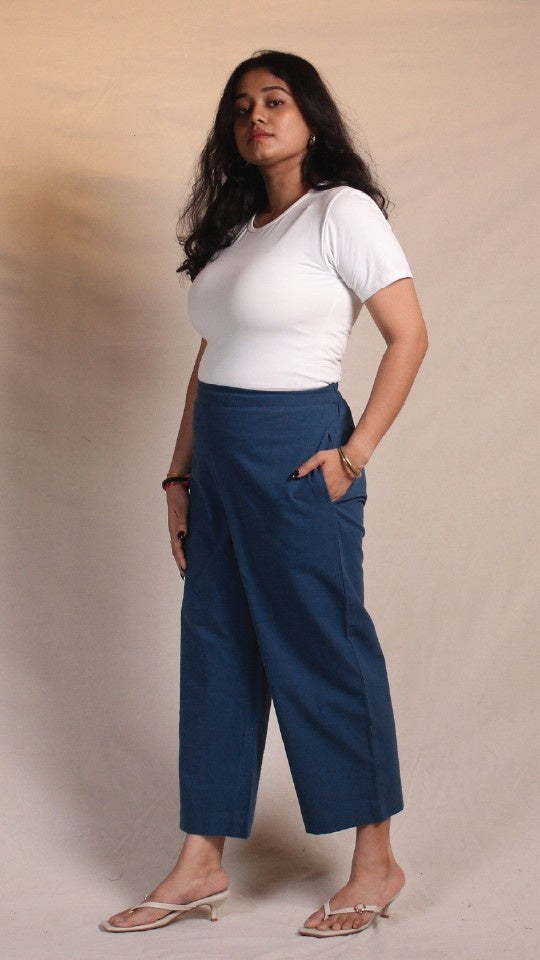 Blue Cotton Easy Pants for Women | Ray Ethnic