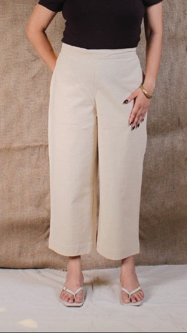 Beige Cotton Easy Pants for Women | Ray Ethnic