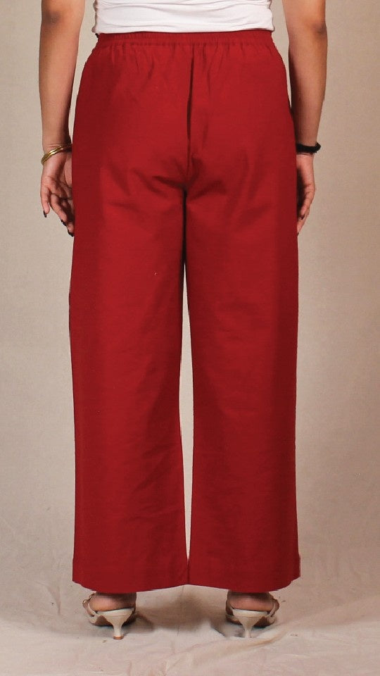 Maroon Airy Cotton Straight Trousers for Women | Ray Ethnic
