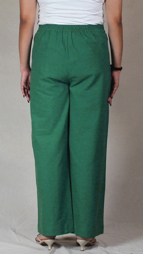 Turquoise Blue Airy Cotton Straight Trousers for Women | Ray Ethnic
