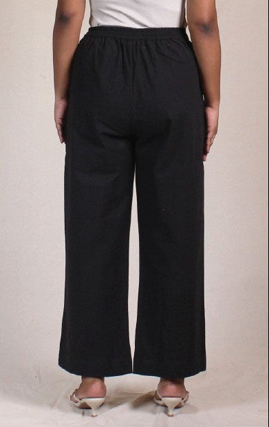Black Airy Cotton Straight Trousers for Women | Ray Ethnic