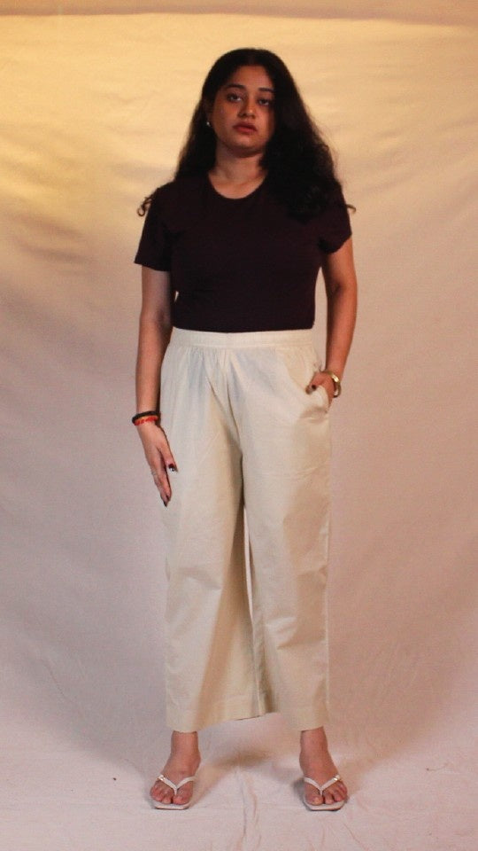 Cream Cotton Straight Pants for Women | Ray Ethnic