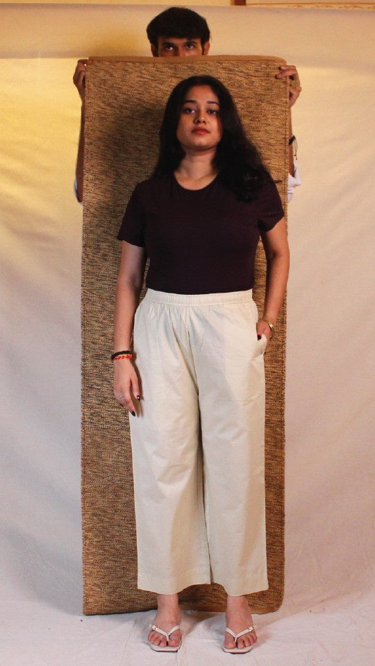 Cream Cotton Straight Pants for Women | Ray Ethnic