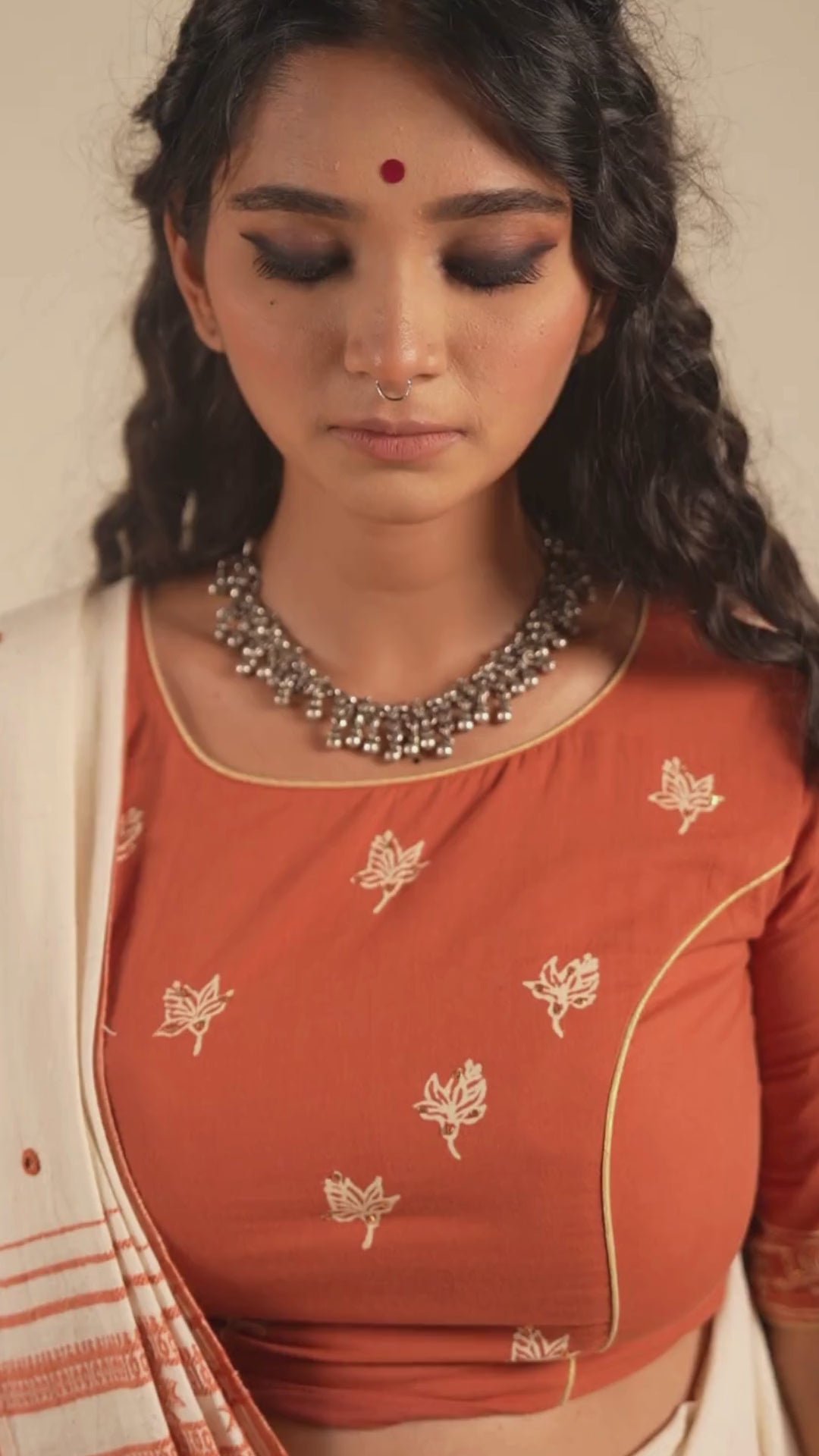Block Print Cotton Mulmul Blouse in Rust – NavRas