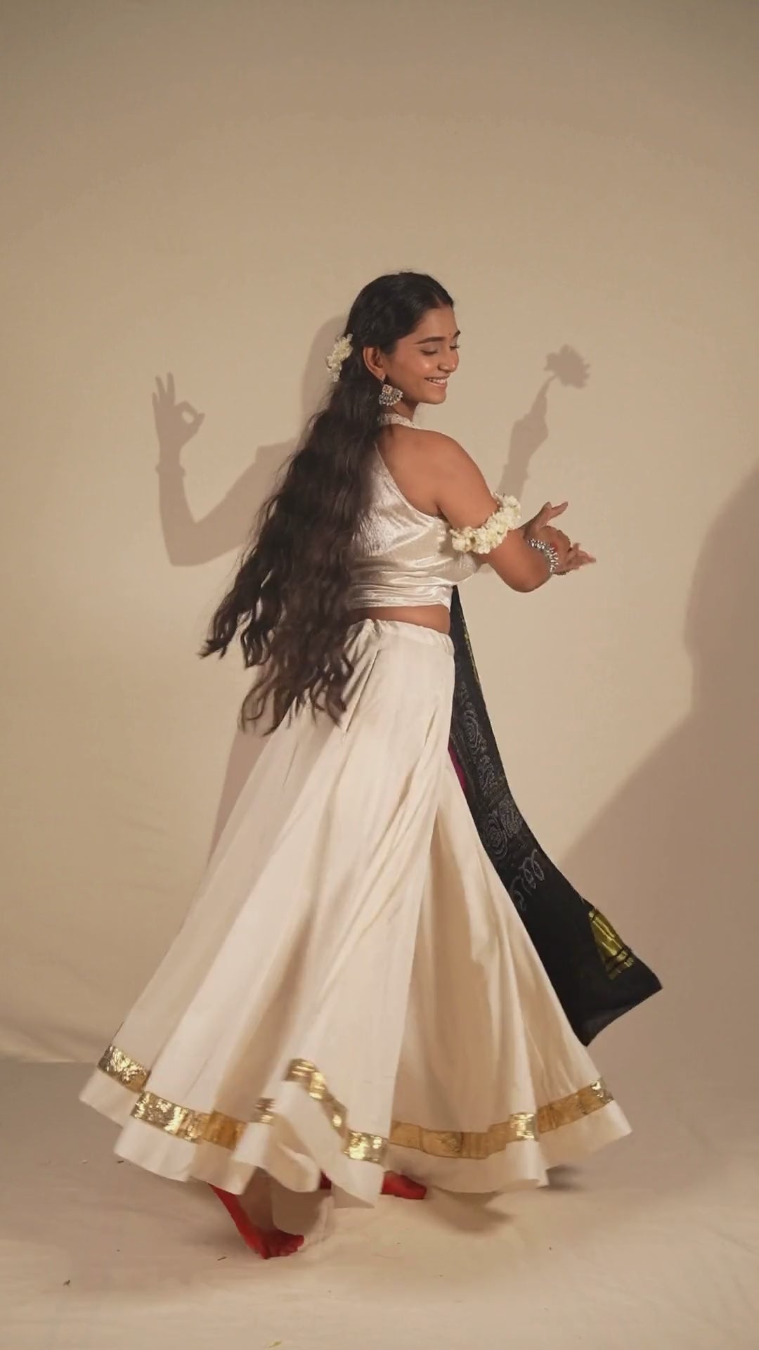 Off-White Modal Silk Skirt with Golden Lumpi Border – NavRas