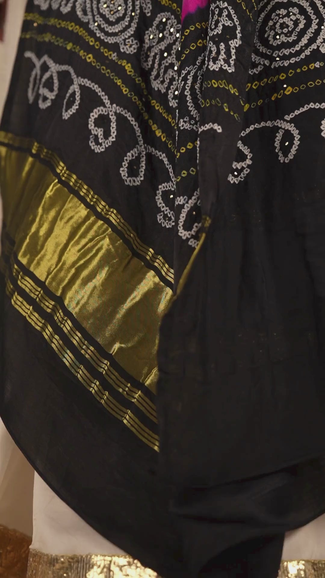 Bandhej Gaji Silk Dupatta with Traditional Tie-Dye and Badla work – NavRas
