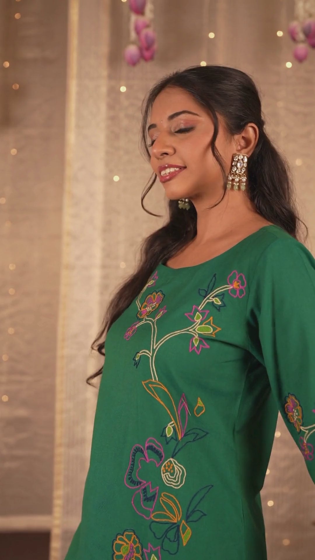 Ray Ethnic The Ira Green Cotton Set of Two with Hand Embroidery