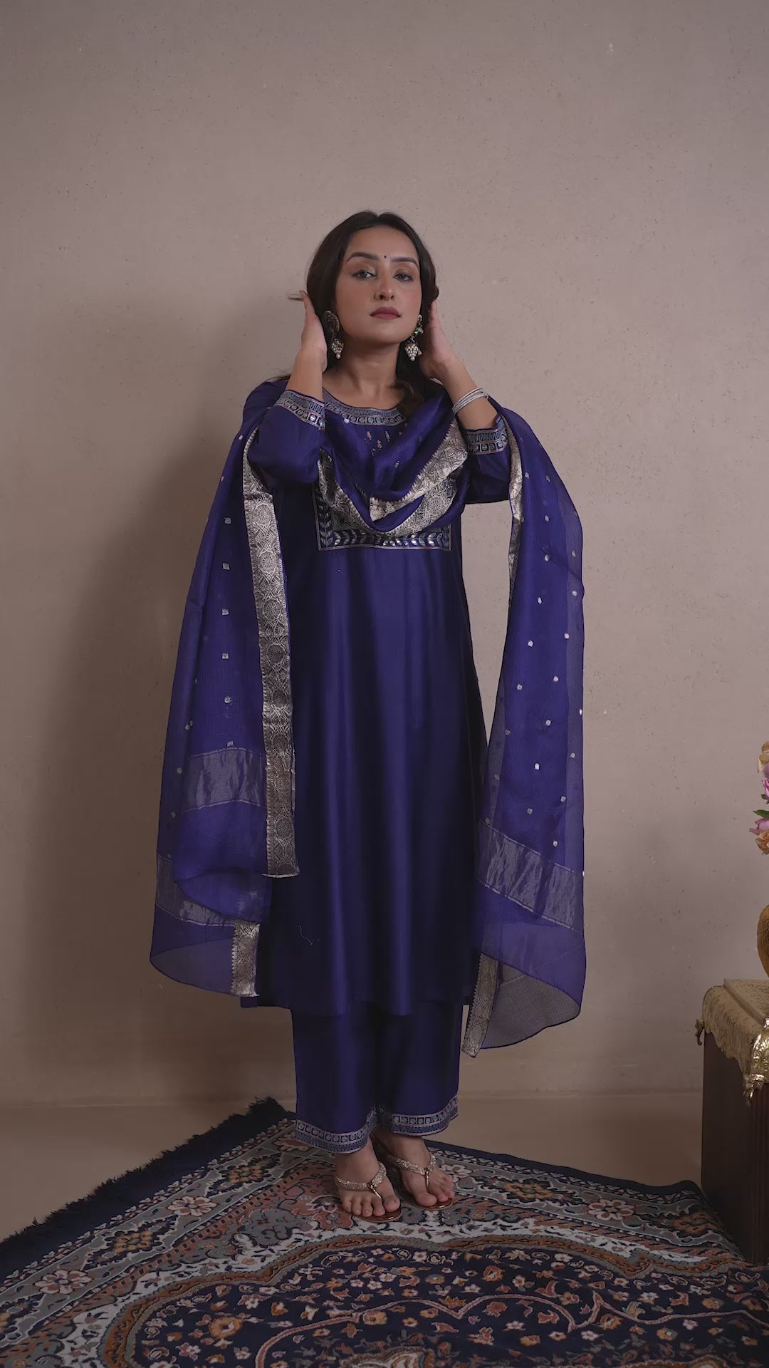 Raysham Blue Embroidered Cotton Silk Set of 3 | Ray-ethnic