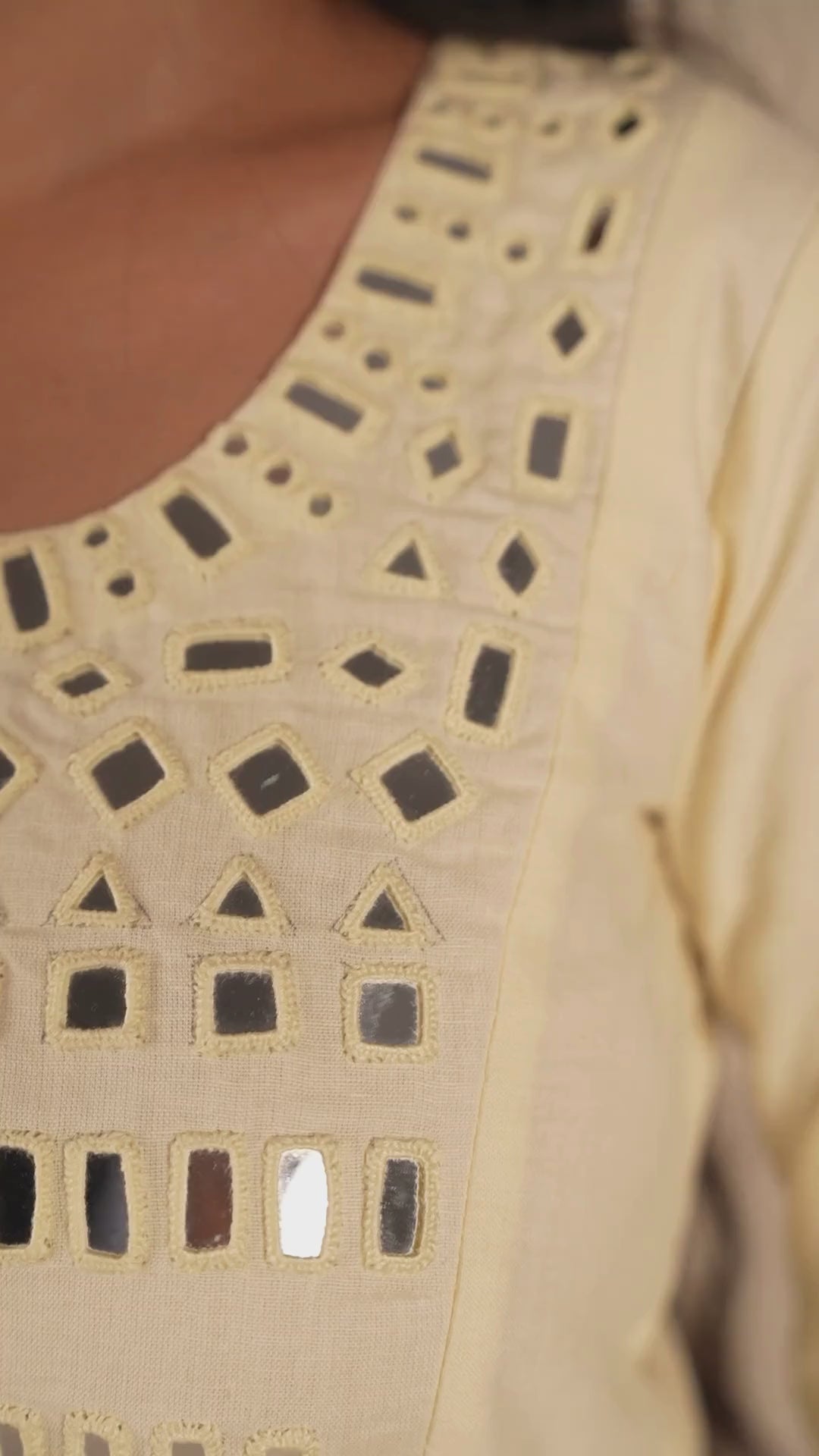 Handcrafted Thick Cotton Blouse in Off-White with Mirror Work – NavRas