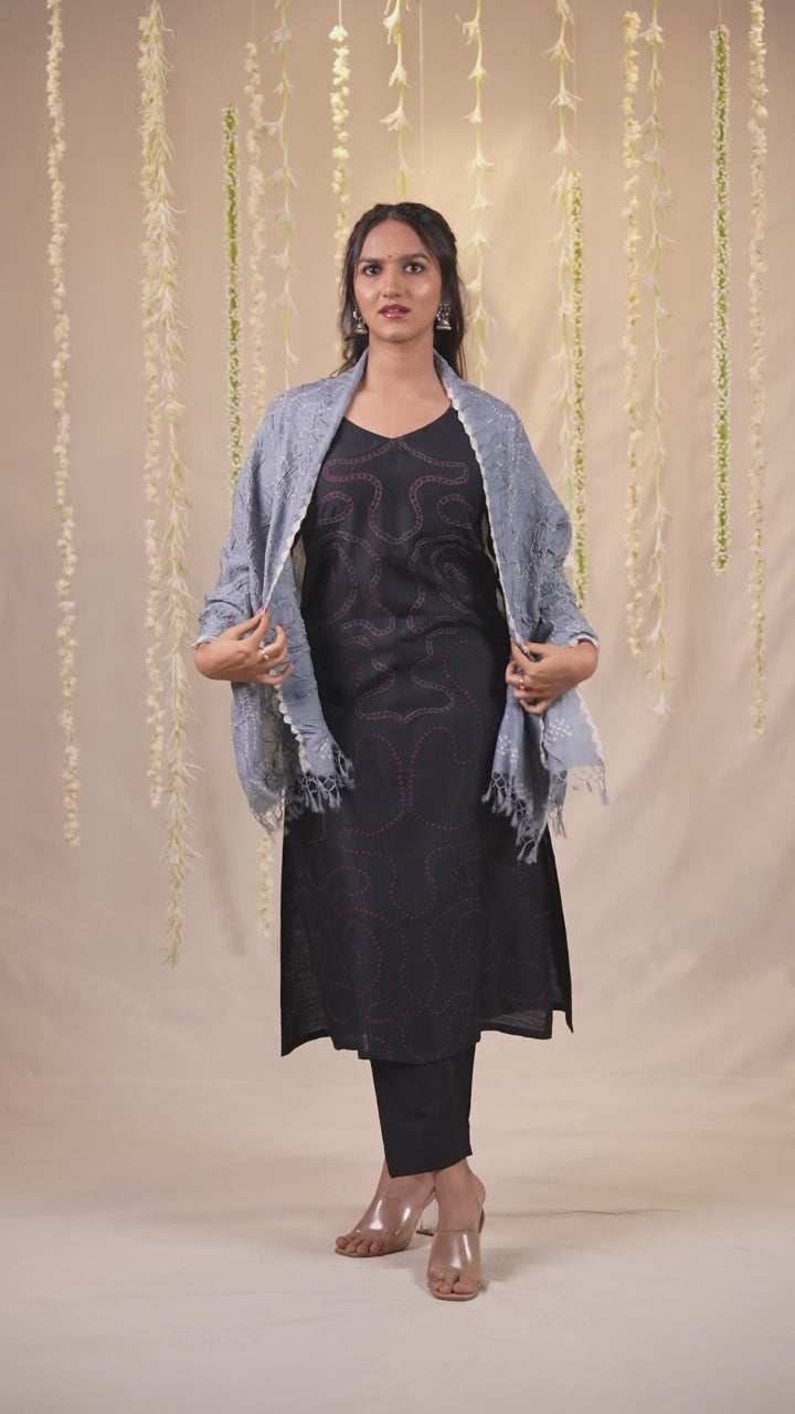 Ek Dor Black Muga Silk Kurta with Bandhani