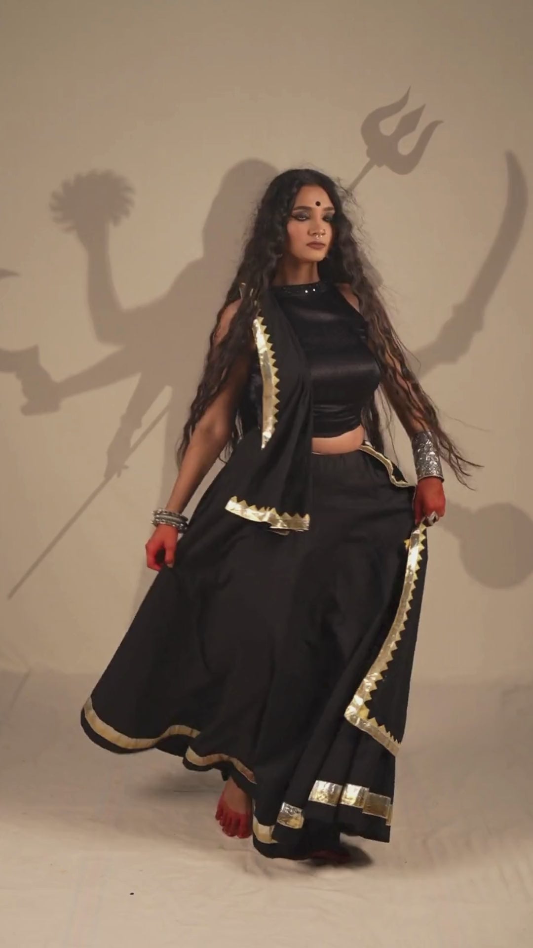 Black Thick Cotton Skirt with Golden-Silver Lumpi Border – NavRas