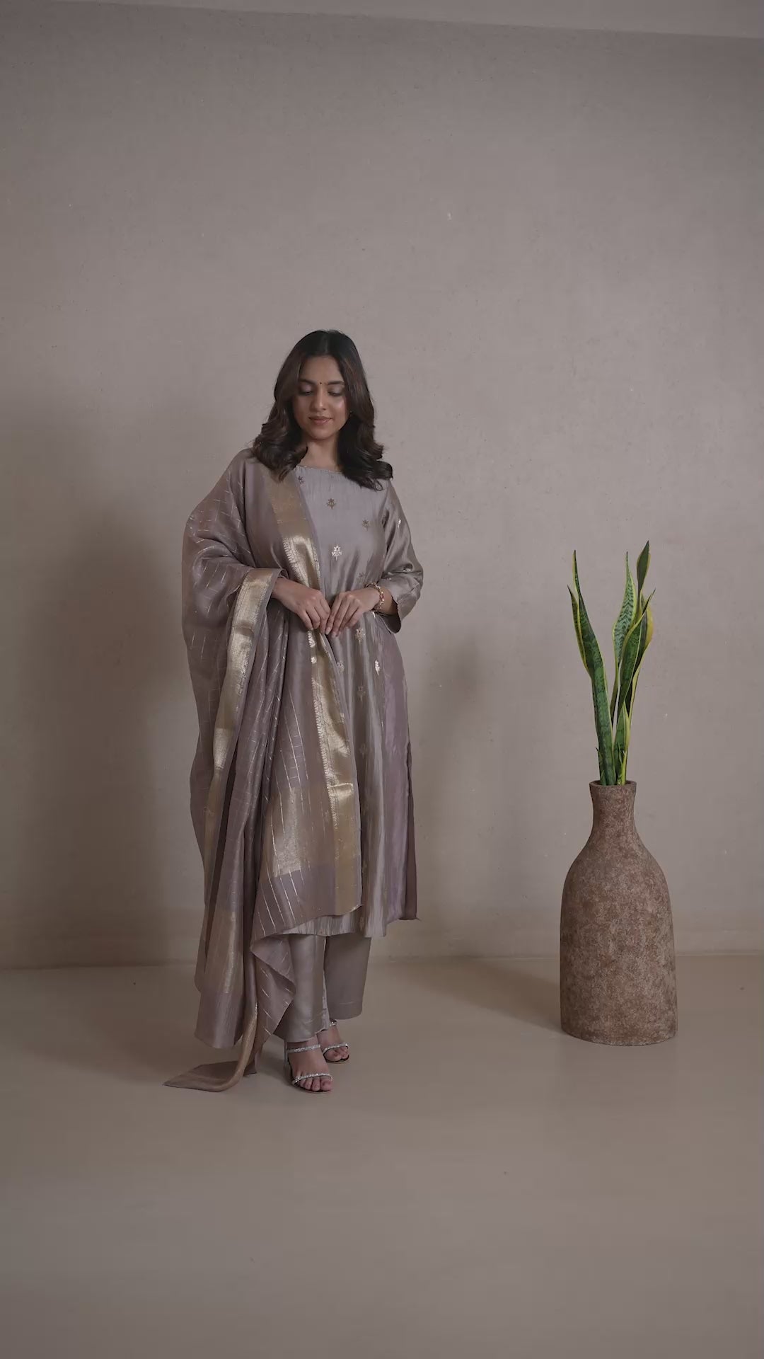 Raysham Beige Embroidered Silk set of 3 | Ray-ethnic