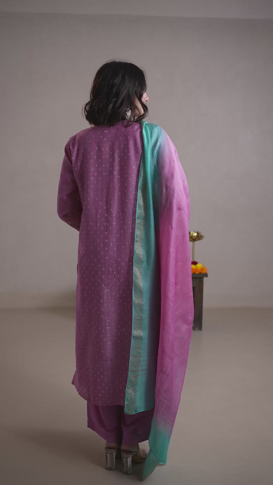 Raysham Pink Bandhani Tusser Silk Set of 3 | Ray-ethnic