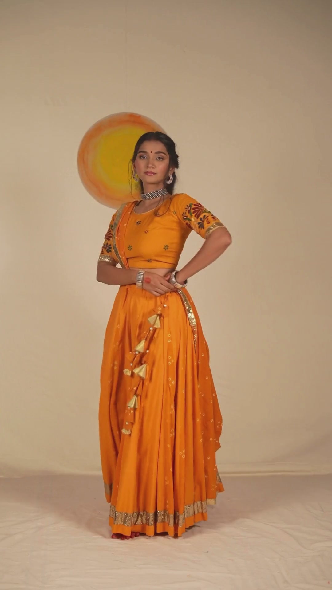 Handcrafted Cotton & Bandhej Skirt in Rich Saffron Color – NavRas