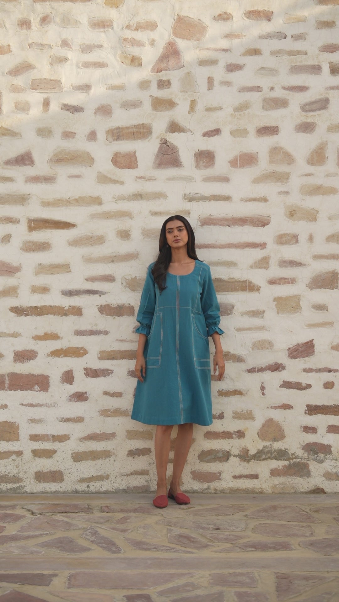 Saral Blue Cotton Dress | Ray-ethnic