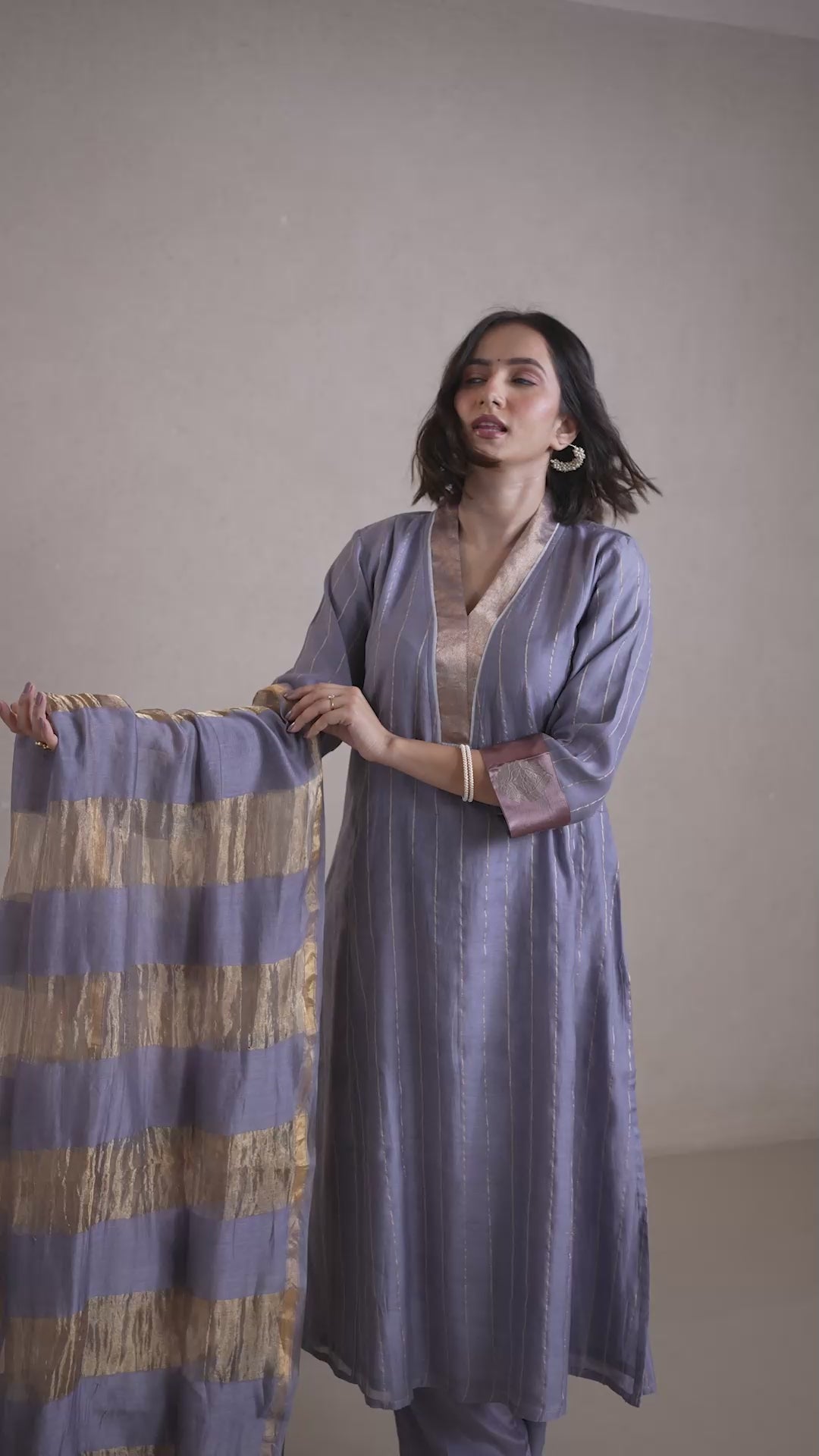 Raysham Lavender Banaras Chanderi Silk Set of 3 | Ray-ethnic