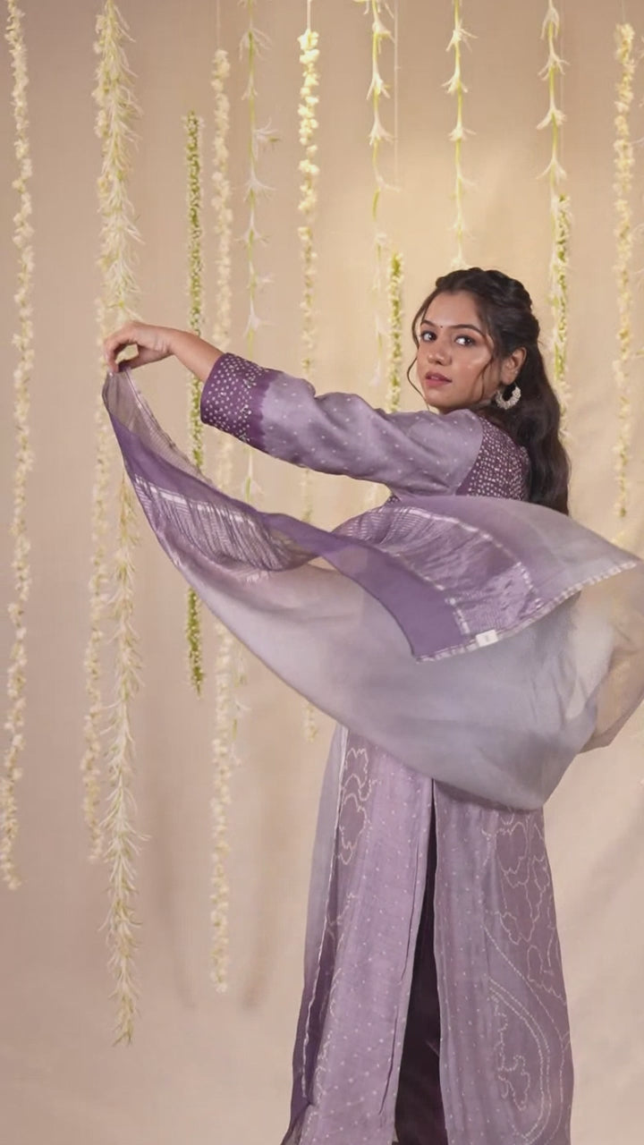 Ek Dor Bandhani Muga Silk Three-Piece Set
